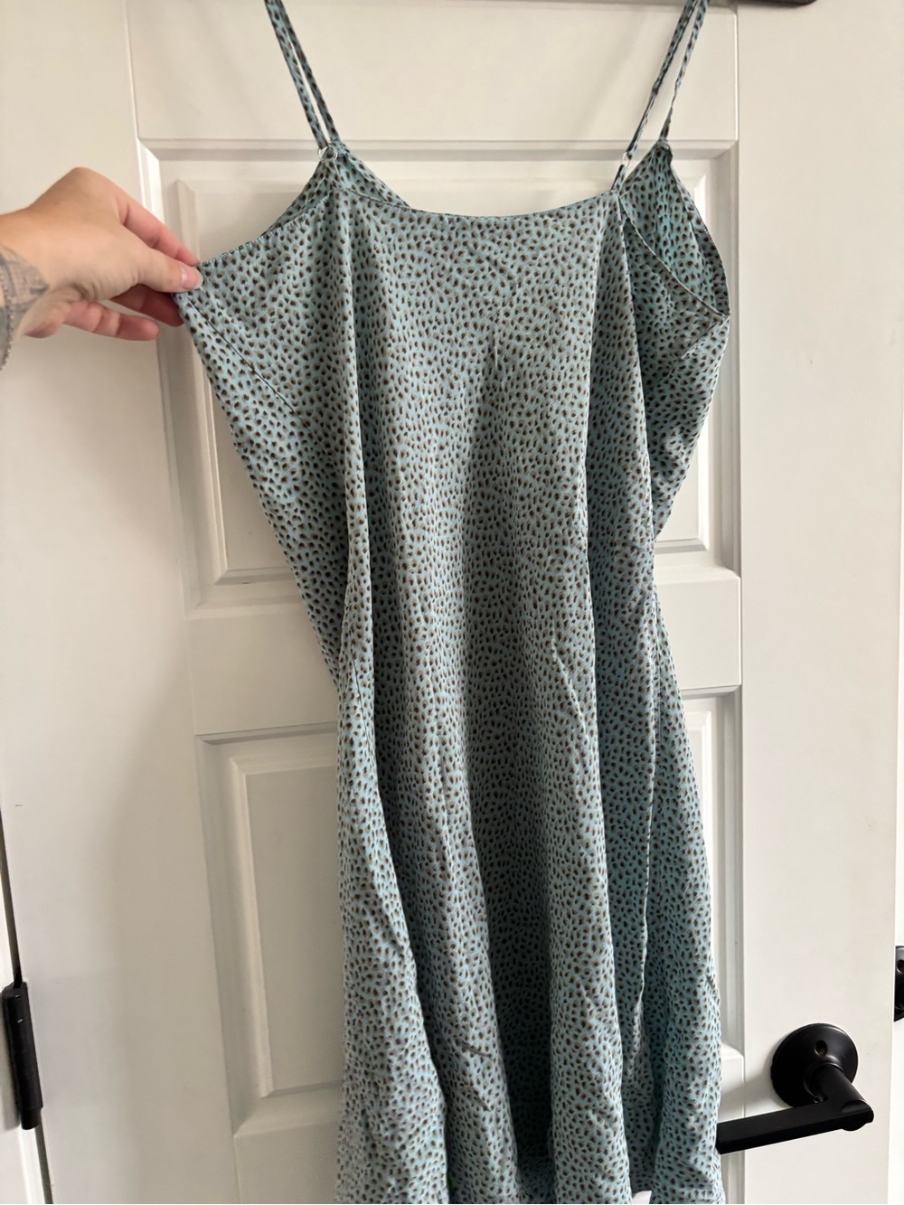 Vintage Deane & White 100% Silk slip Dress Nightie powder blue grey polka dots M - Picture 3 of 6